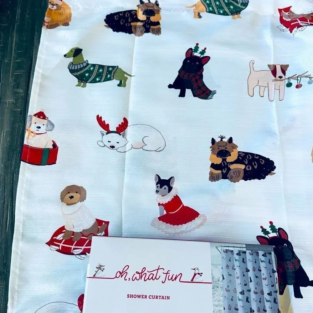 Christmas Dog Print Holiday Christmas Fabric Shower Curtain